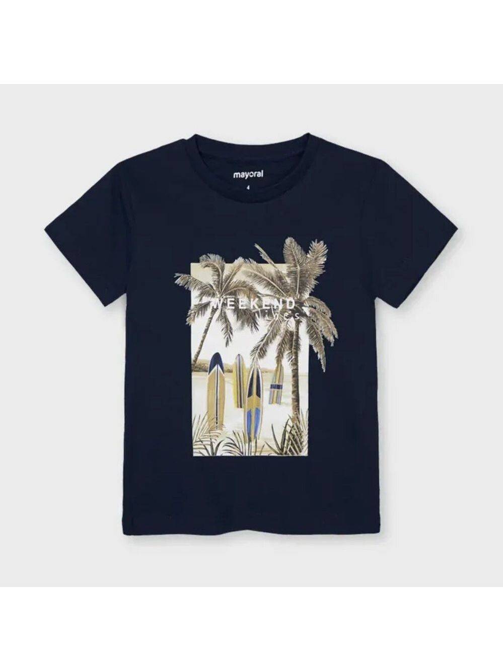 Size 3 Toddler Boys Mayoral Navy Kids T-Shirt with Surfboard Graphic